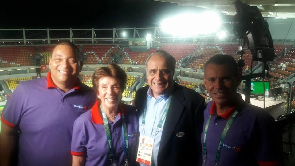 Nos Jogos Olímpicos do Rio de Janeiro, em 2016. Da esquerda para a direita: Eusébio Resende, Maria Esther Bueno, Oliveira Andrade e Narchi Rodrigues. Foto: arquivo pessoal de Oliveira Andrade