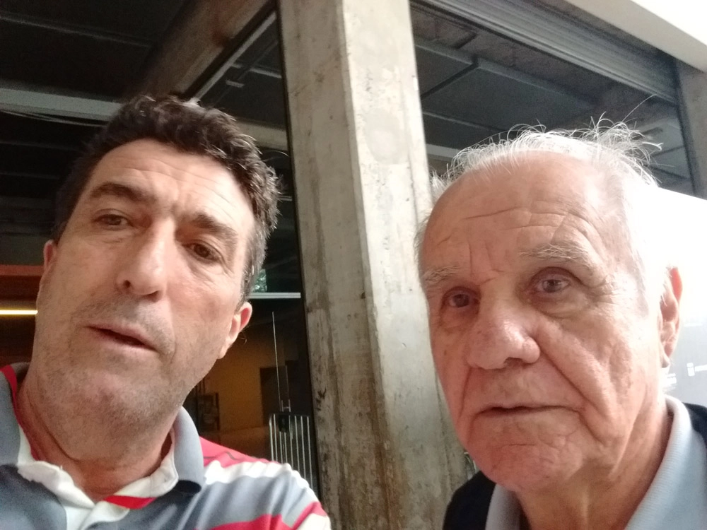 Carlos Alberto Spina e Evaristo de Macedo no Pacaembu em março de 2018. Foto: arquivo pessoal de Carlos Alberto Spina