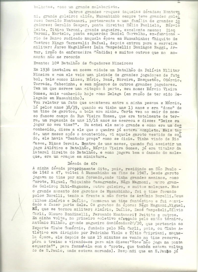 Pequena História do Futebol de Muzambinho. Escrito por Ivon Vieira, o Vonzico, em 1983. Parte 2