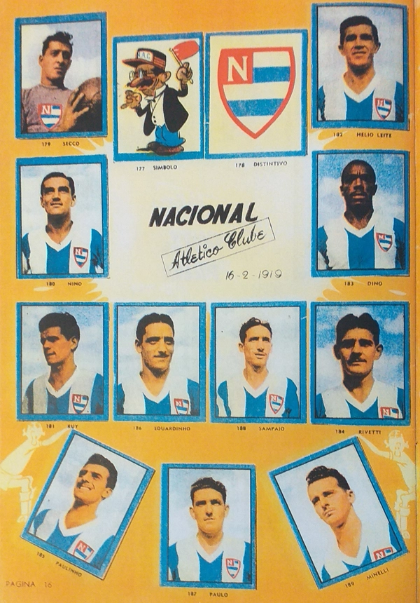 Nacional da capital no álbum Balas Futebol de 1953: Secco, Nino, Rui, Hélio Leite, Dino, Rivetti, Paulinho, Eduardinho, Paulo, Sampaio e Rubens Minelli