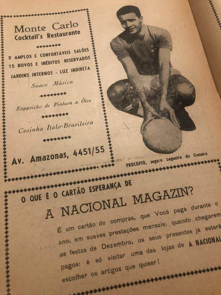 Então zagueiro do Cruzeiro, Procópio aparece em publicidade dos anos 60. Foto: Reprodução