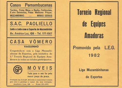 Tabela do Torneio Regional de Equipes Amadoras, de 1982, realizado pela Liga Muzambinhense de Esportes