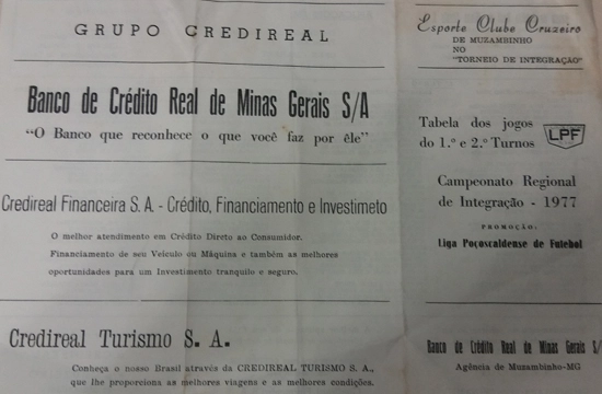 Tabela de jogos do Esporte Clube Cruzeiro, de Muzambinho, no Campeonato Regional de Integração, em 1977