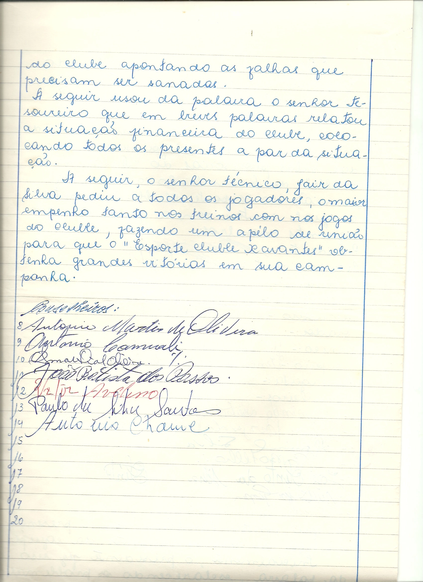 Ata da primeira reunião do EC Xavantes (Parte 2) em 06 de novembro de 1974.