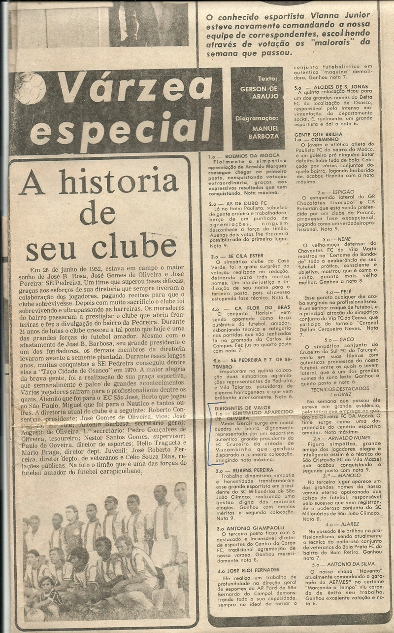 Dirigente do EC Cruzeiro é reverenciado por eleição na Gazeta Esportiva. Edição do dia 30 de julho de 1973